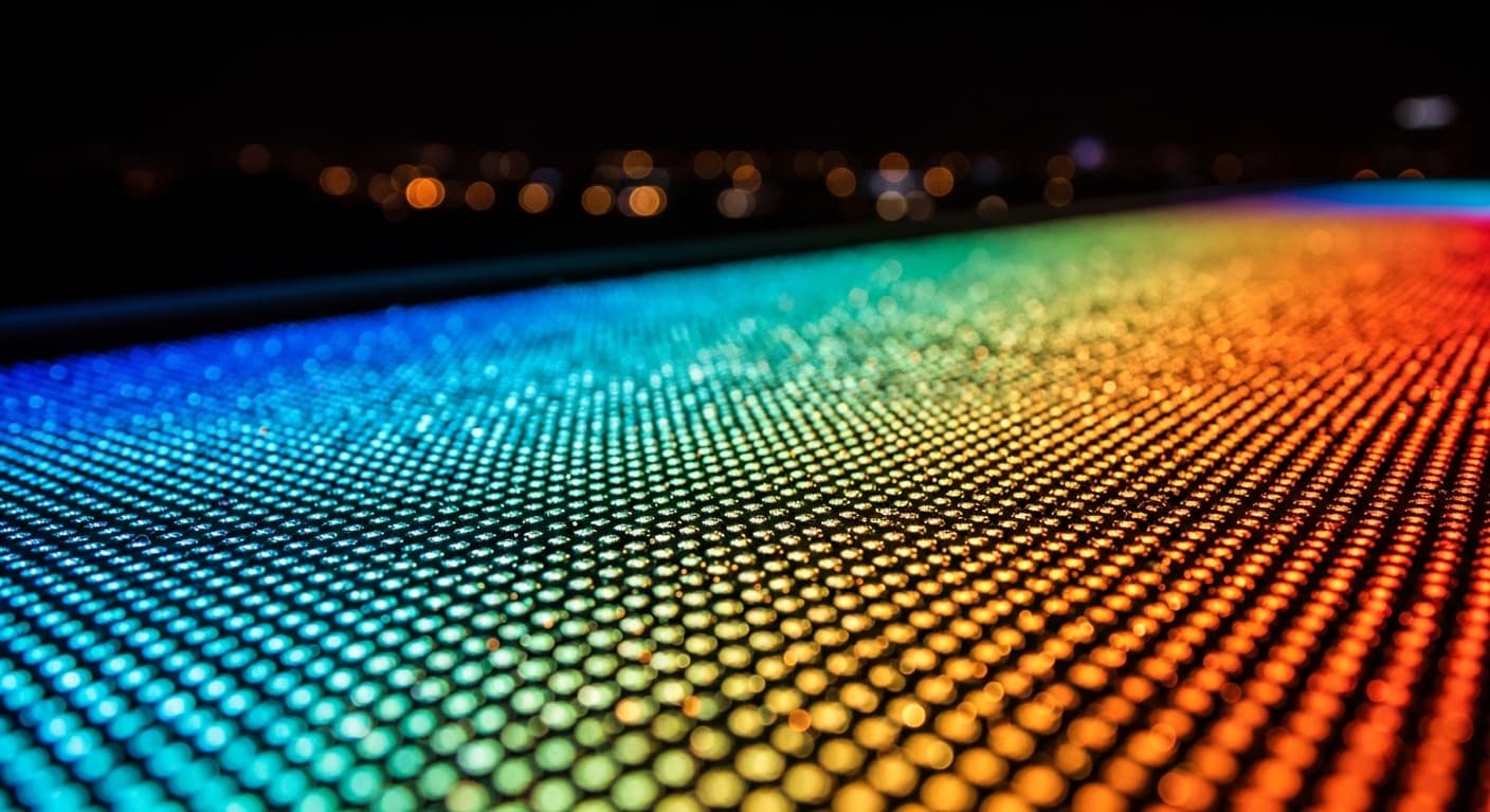 Close-up of LED screen pixels
